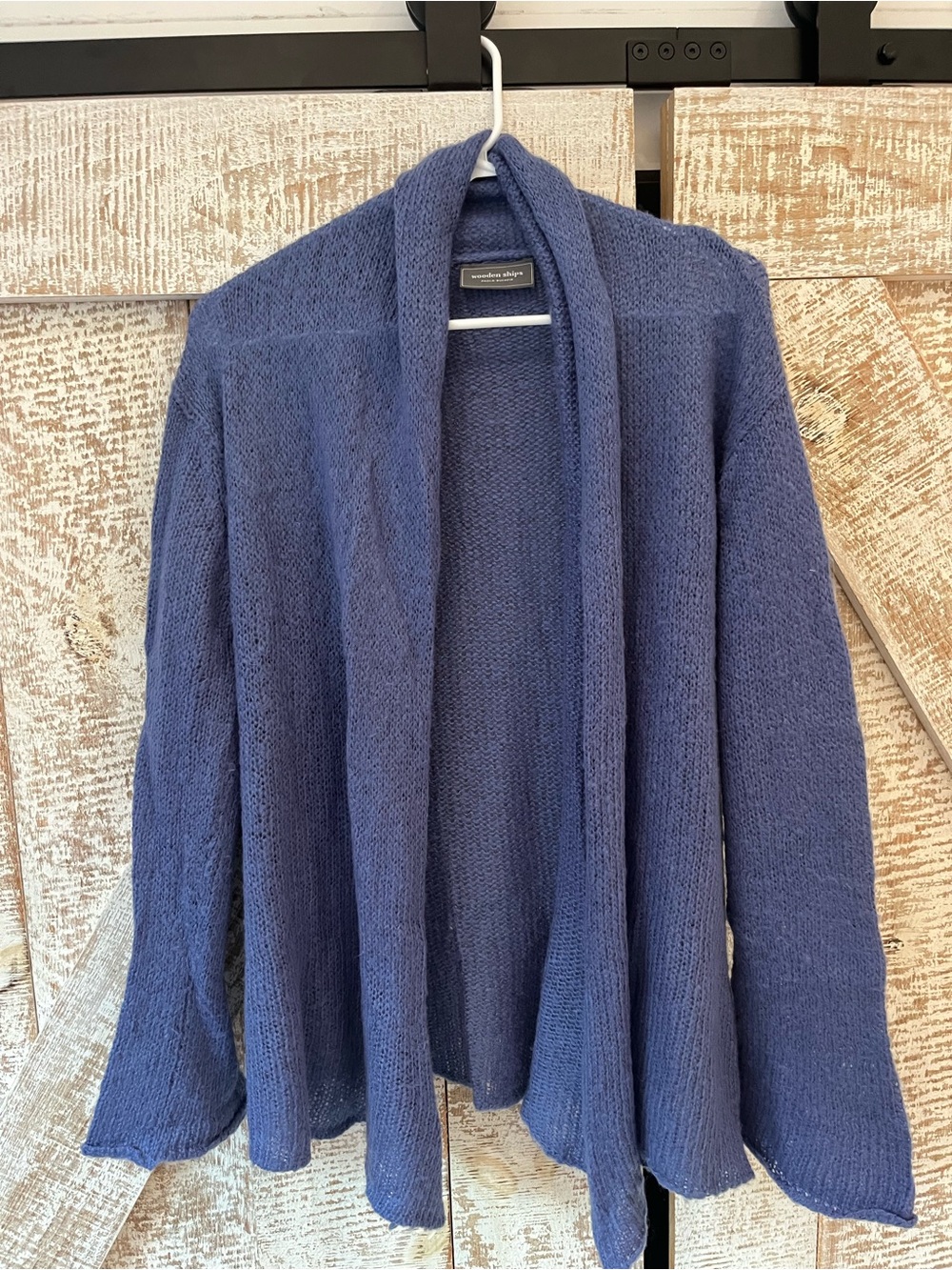Wooden Ships Open-Front Blue Knit Mohair/Acrylic Sweater. Sz M/L